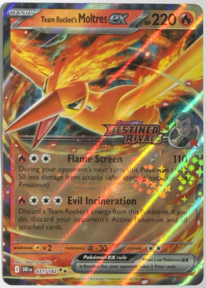 Team Rocket's Moltres ex - 31/182 (Destined Rivals Stamp), frente